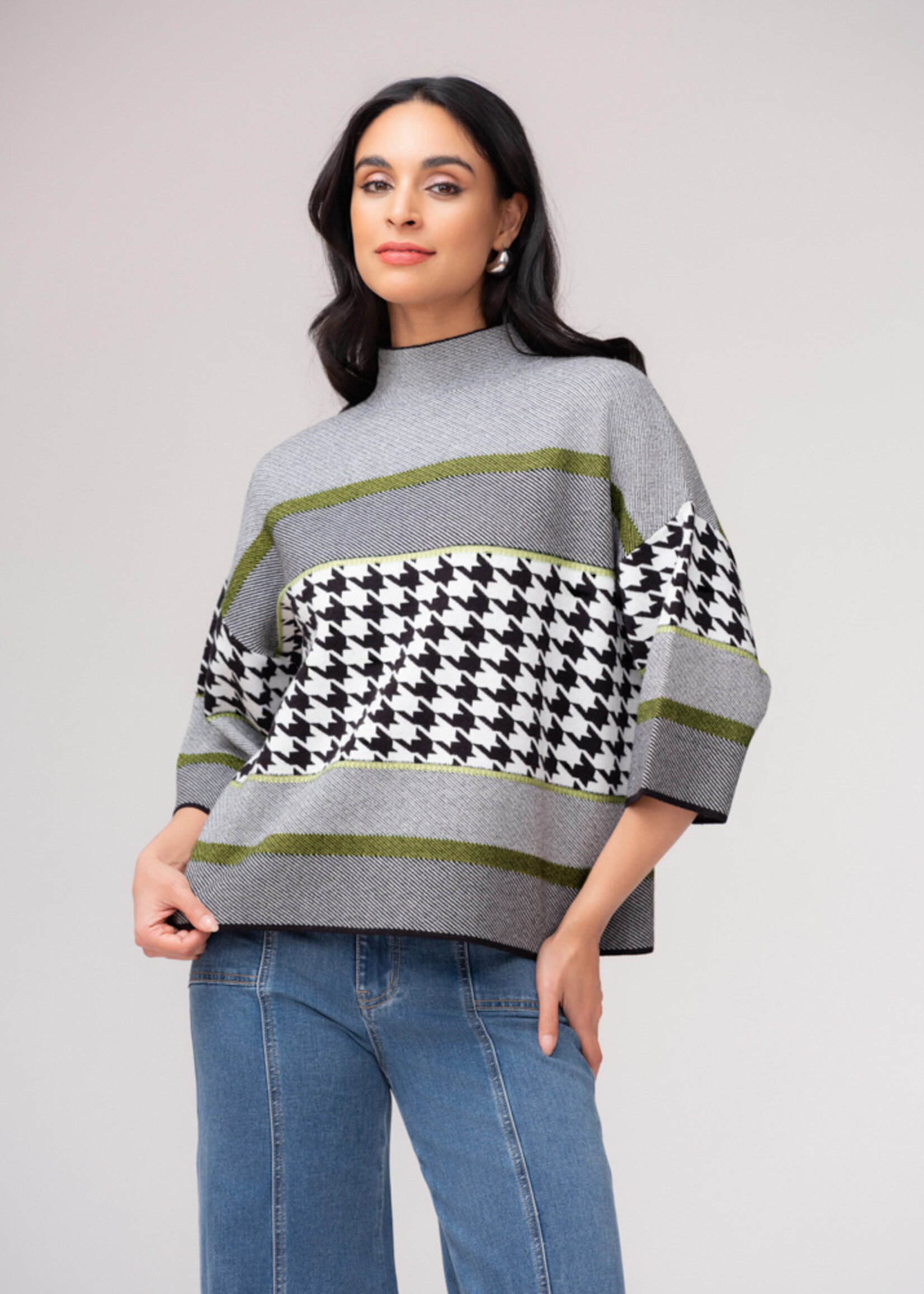 Elena Wang Elena Wang  Mock Neck Glencheck Top