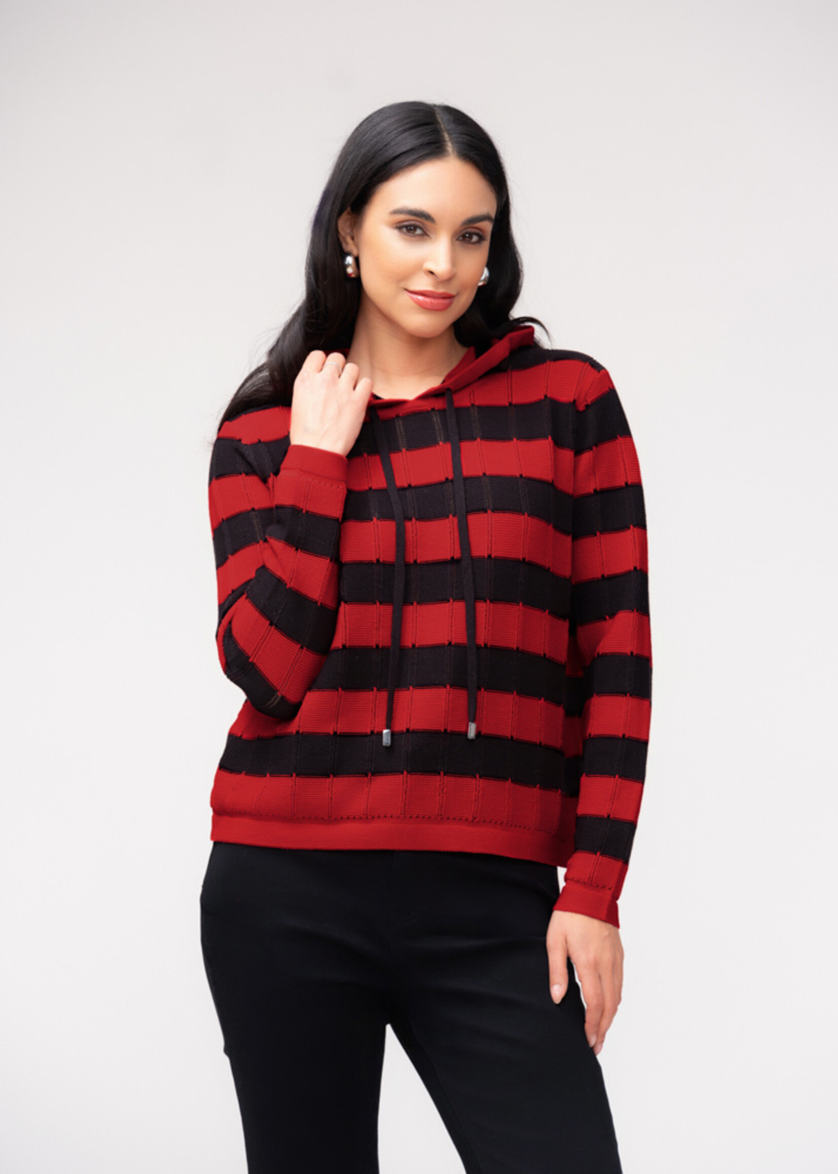 Elena Wang EW37042 Striped Knit Hoodie