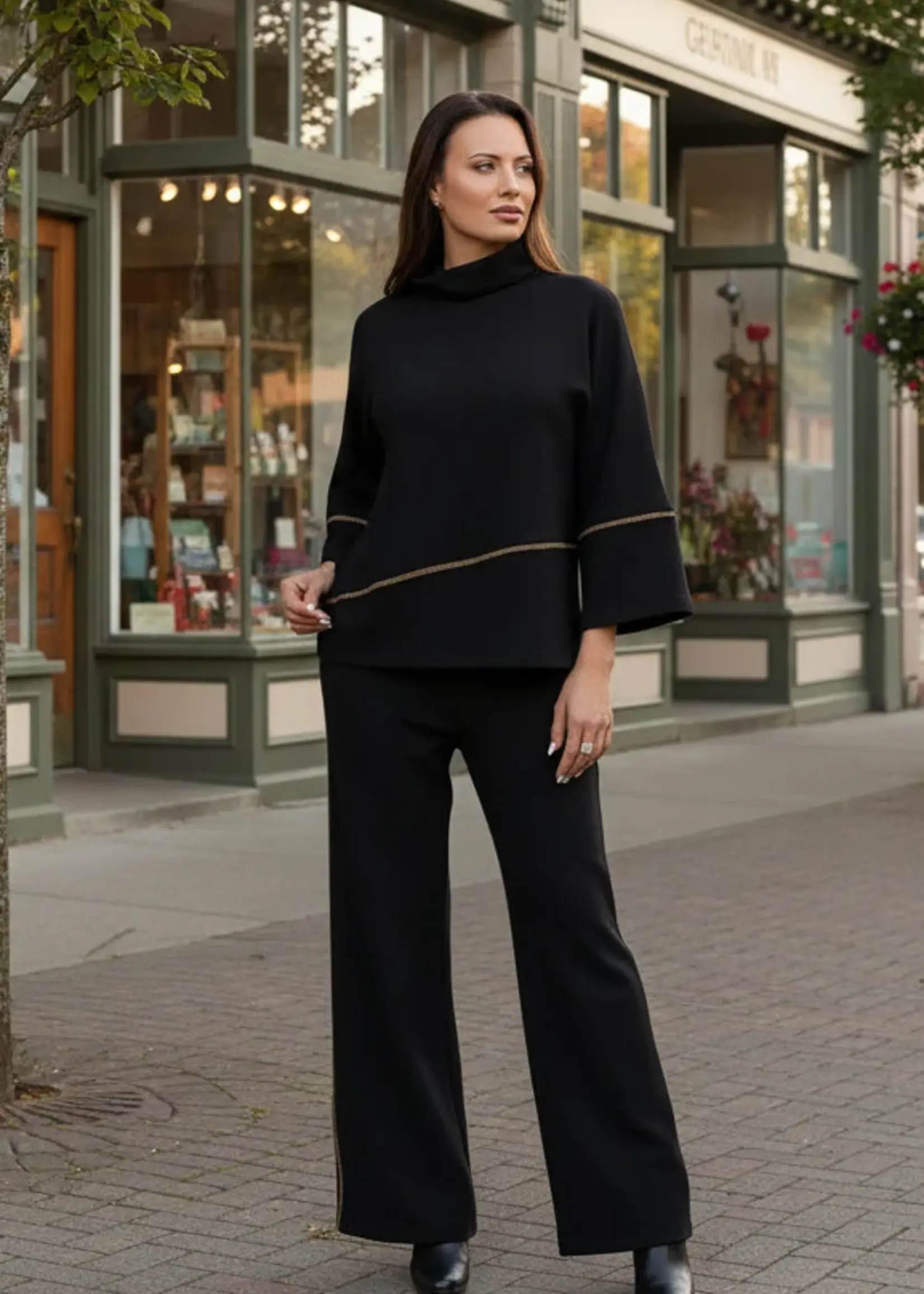 PURE PURE Cowl Neck Top with Gold Piping