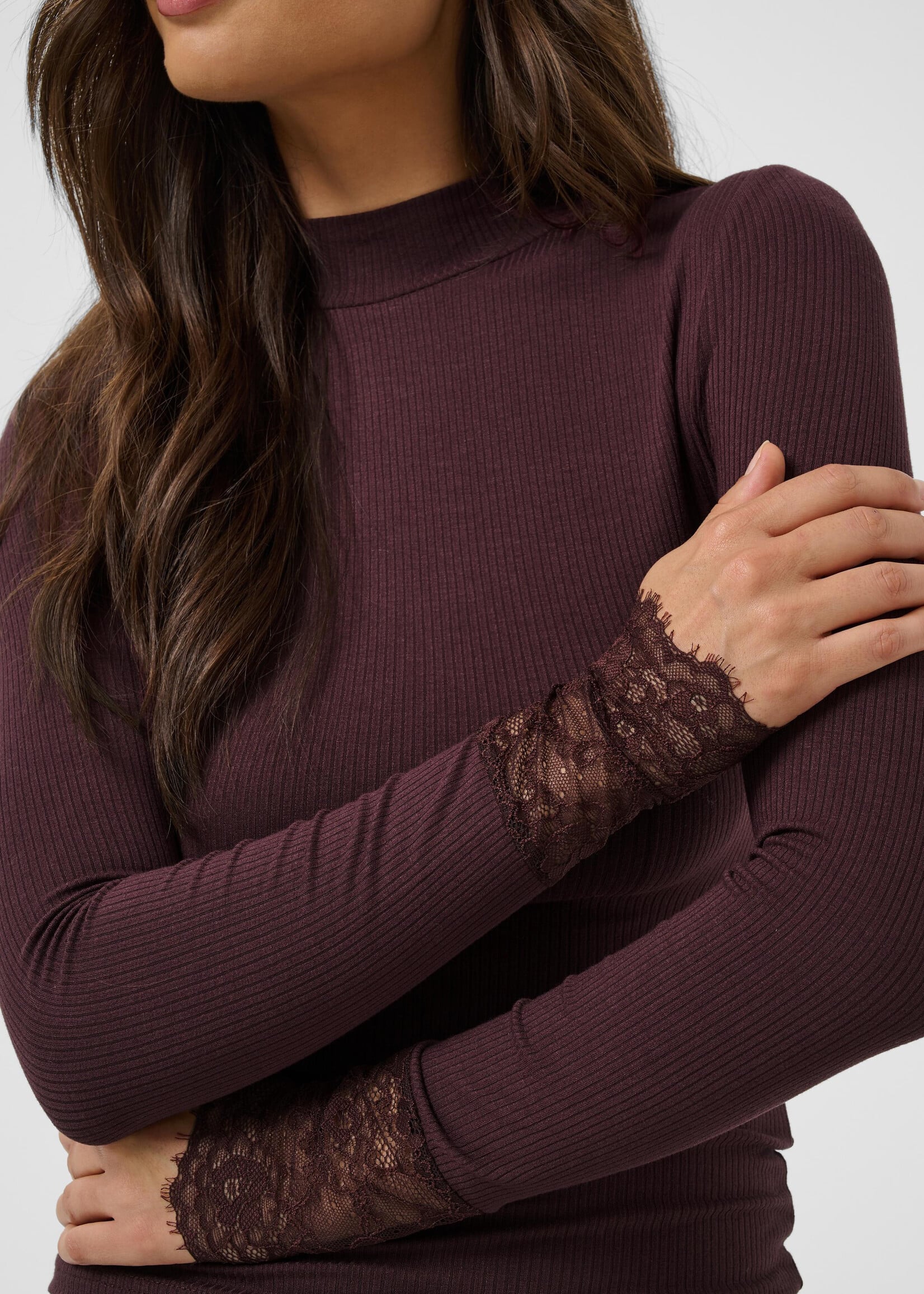 Kaffe Kaffe Omi Lace Sleeve Detail Mock Neck Top