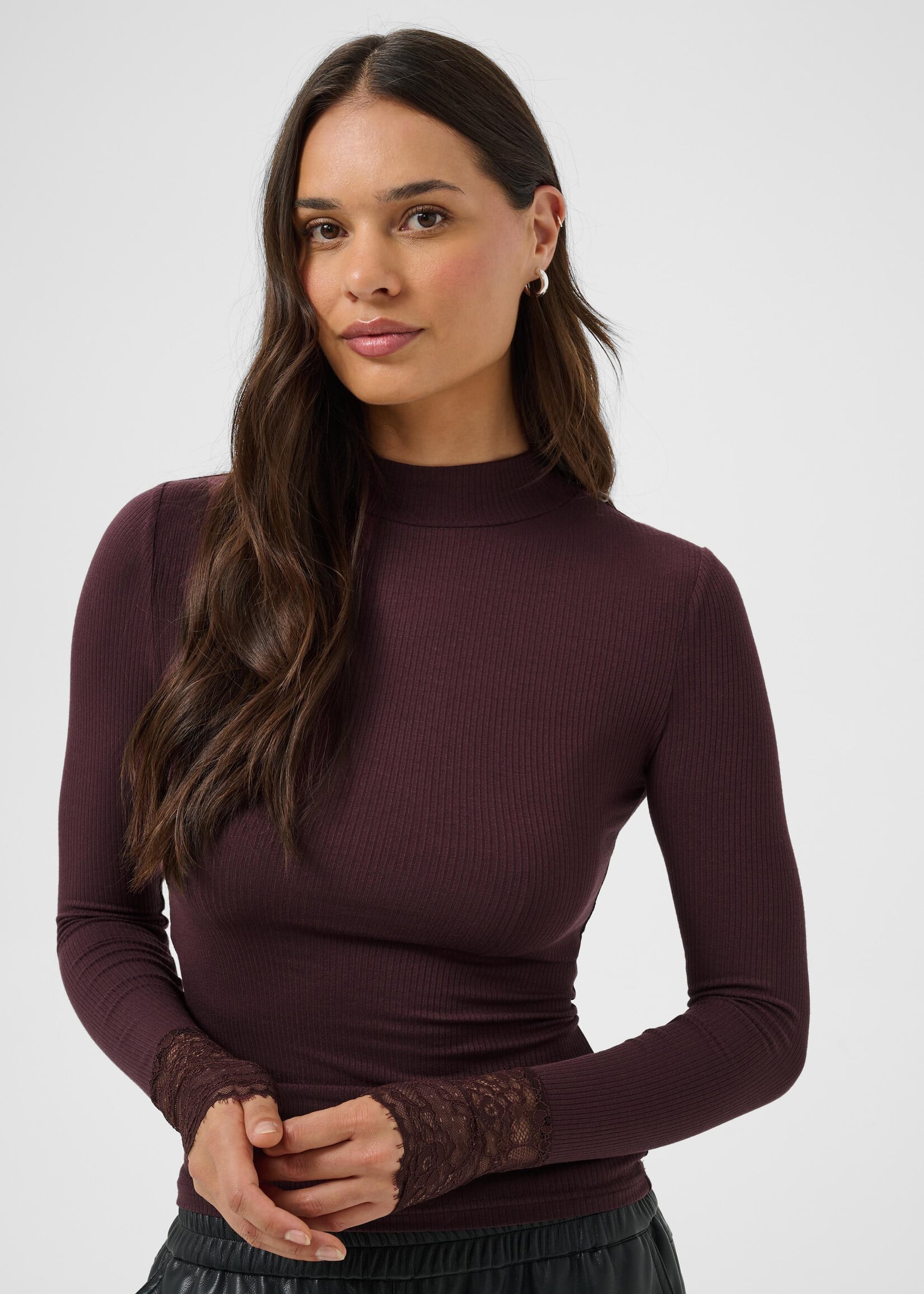 Kaffe Kaffe Omi Lace Sleeve Detail Mock Neck Top