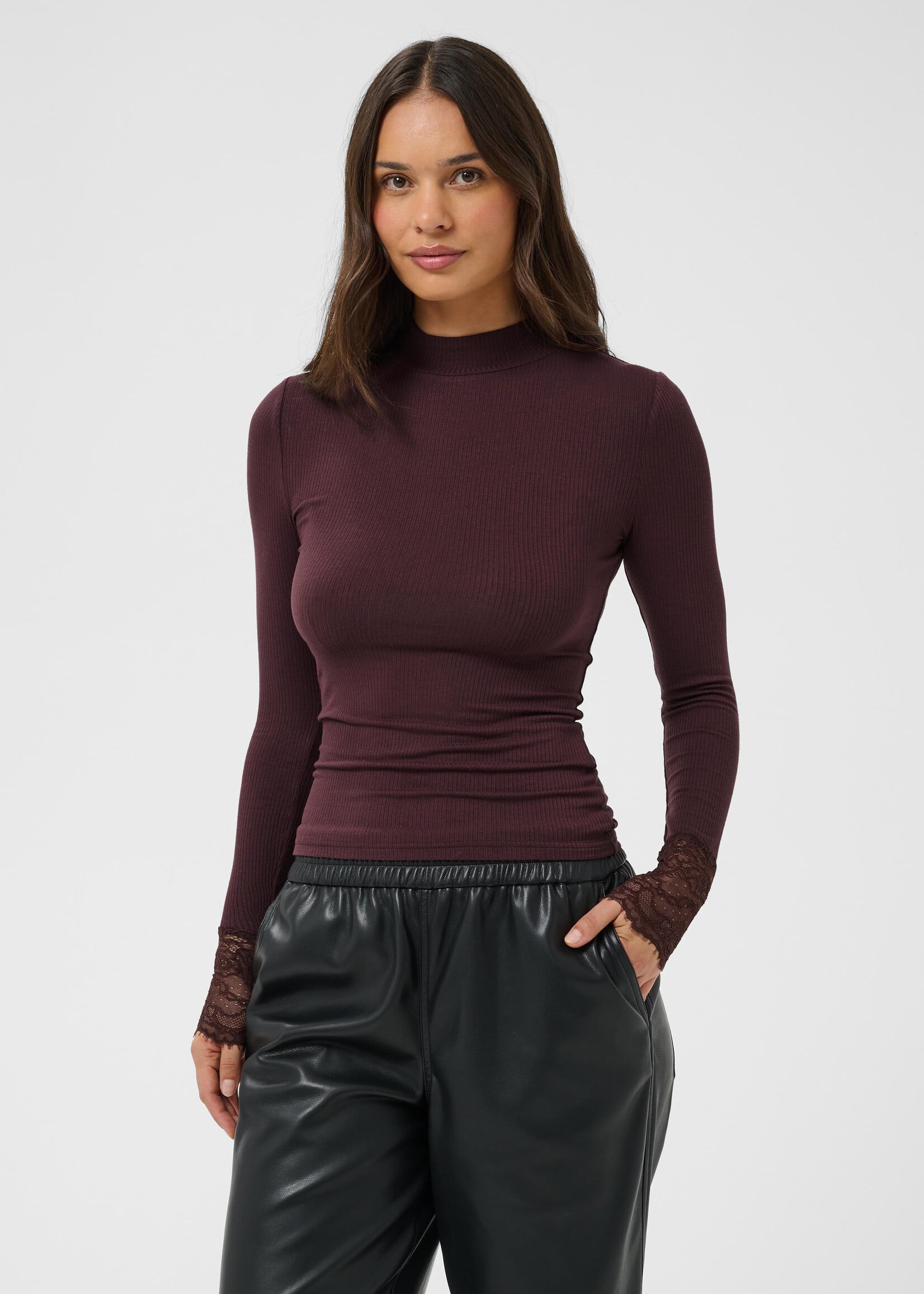 Kaffe Kaffe Omi Lace Sleeve Detail Mock Neck Top