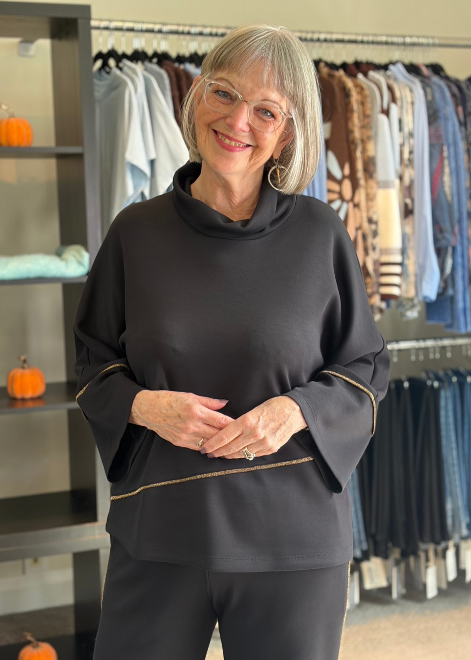 PURE PURE Cowl Neck Top with Gold Piping