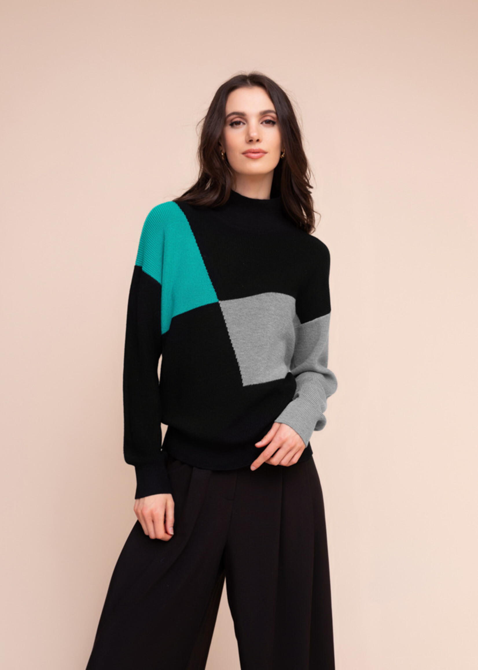 Alison Sheri Alison Sheri Mock Neck Colour Block Sweater