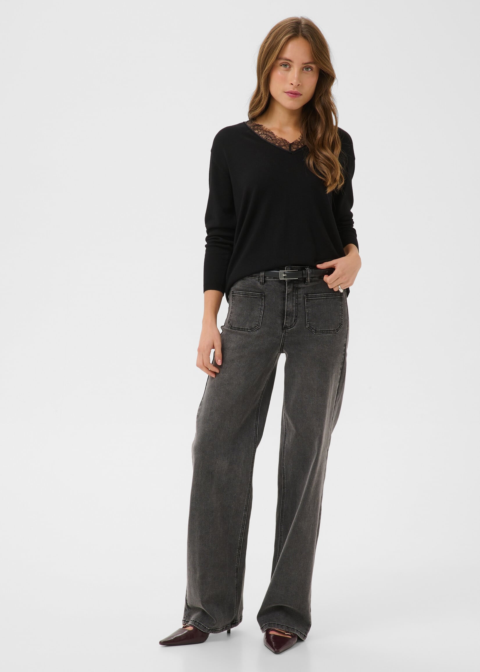 Kaffe Kaffe Lizza Lace Trimmed Vneck Top