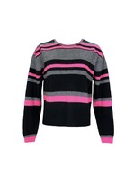 Brodie Tora Stripe Sweater - Black, Mid Grey, & Neon Pink Stripes