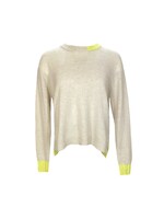 Brodie Billie Contrast Crew Sweater - Antique White & Neon Yellow