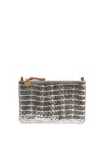 Clare V Wallet Clutch With Tabs - Silver Metallic Croco