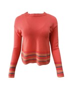 Brodie Mini Stripe Pearl Crew Sweater - Neon Coral With Multi Stripe