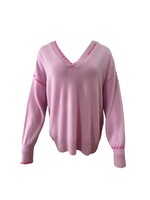 Brodie Cross Stitch Varcity V Sweater - Lilac Breeze & Barbie Pink