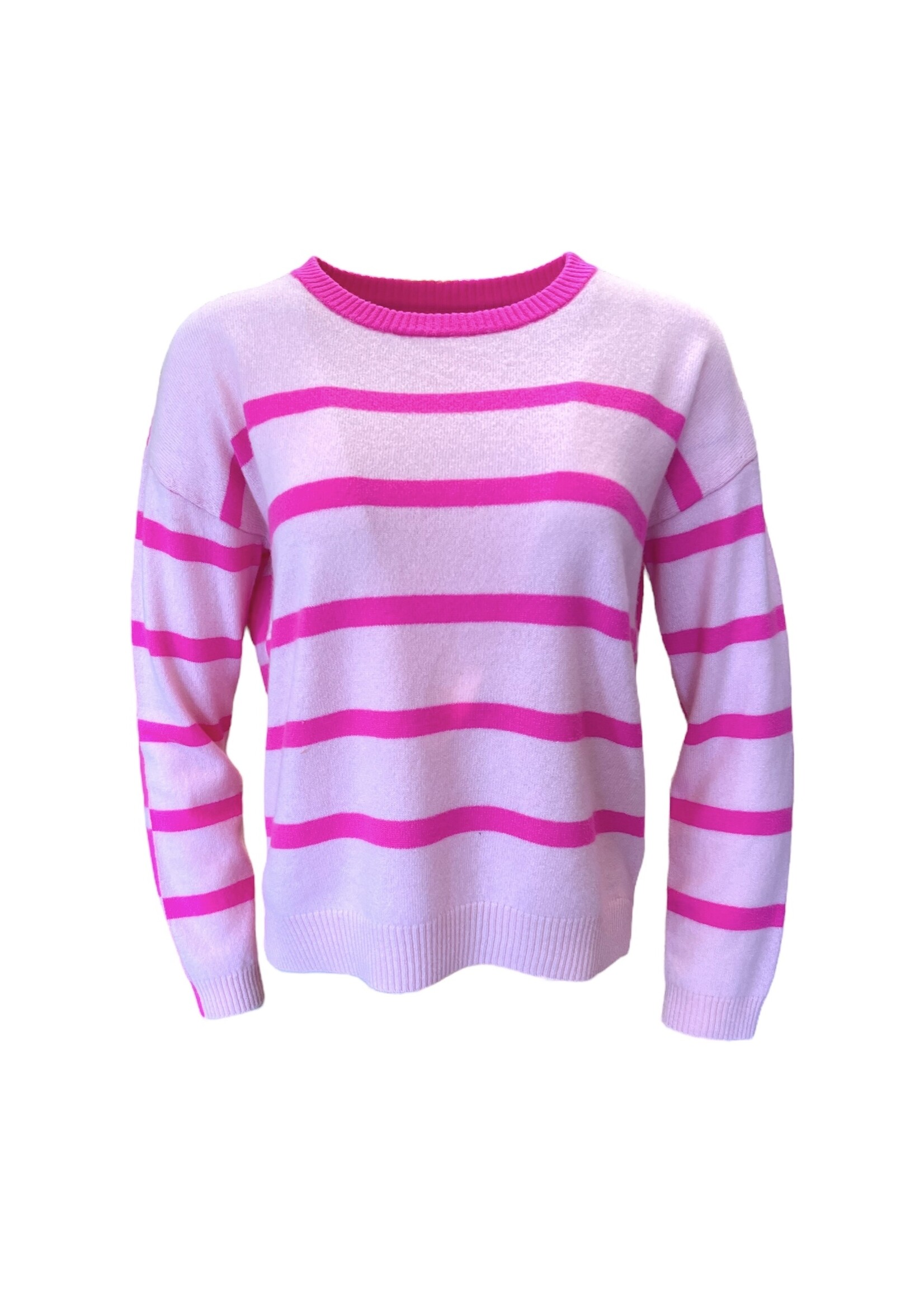 Brodie Two Tone Boxy Stripe Sweater - Cherry Blossom & Barbie Pink