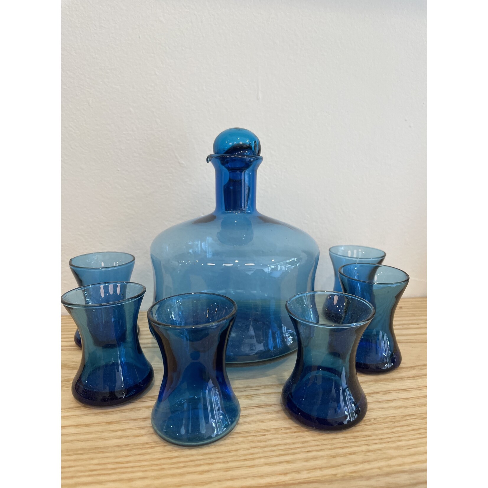 ATLVNTG Vintage Pitman Dreitzer Blue Cocktail Set - Includes Decanter and 6 Tasting Glasses