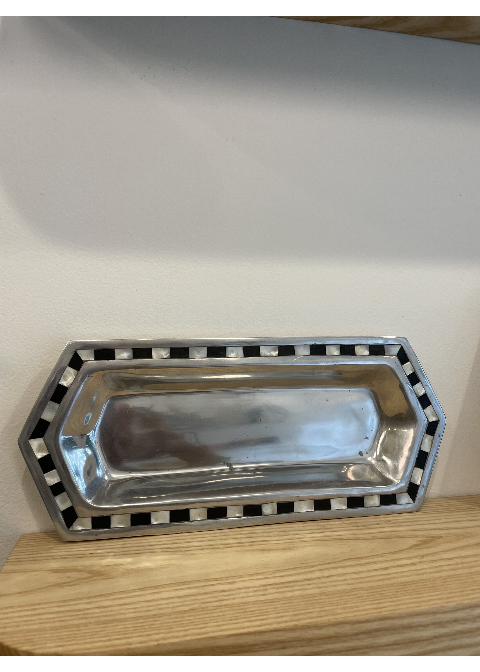 ATLVNTG Vintage Inlaid Black and White Shell Bar/Vanity Tray