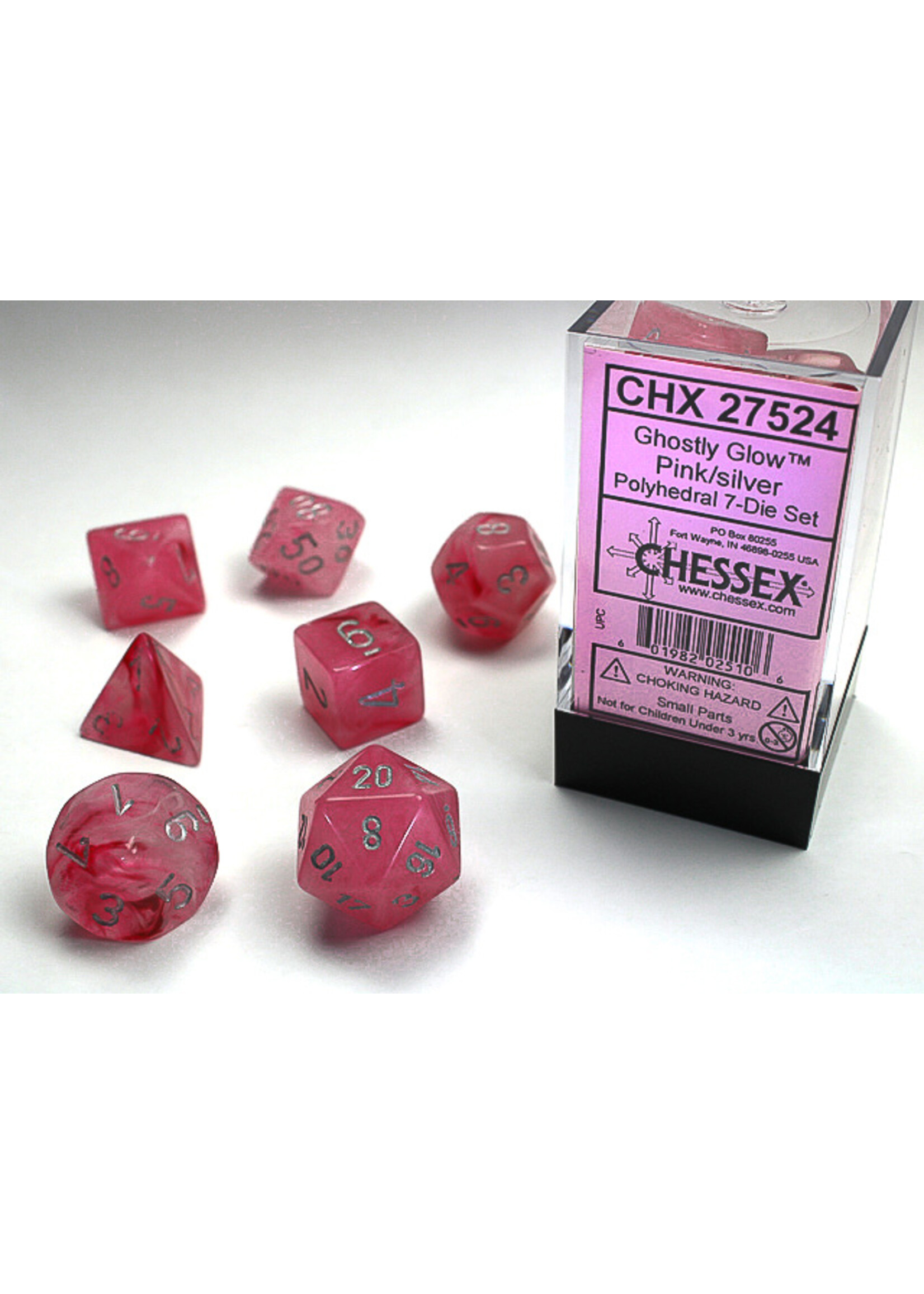 Chessex GLOW 7die pink/silver