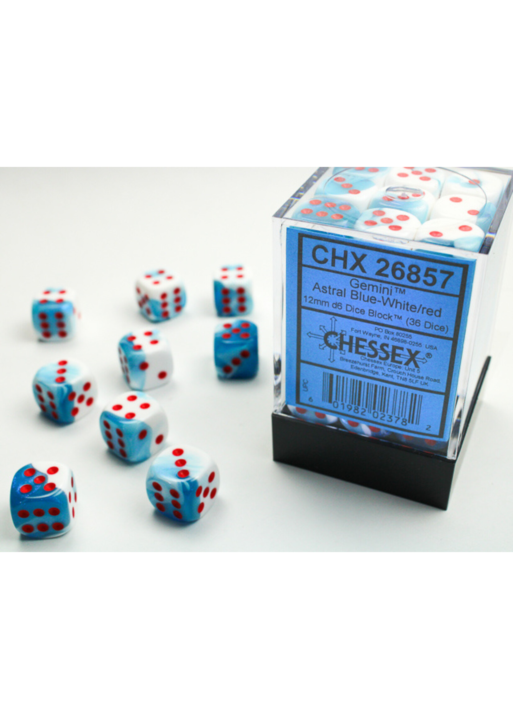 Chessex GMNI 36d6 astral blue-white/red