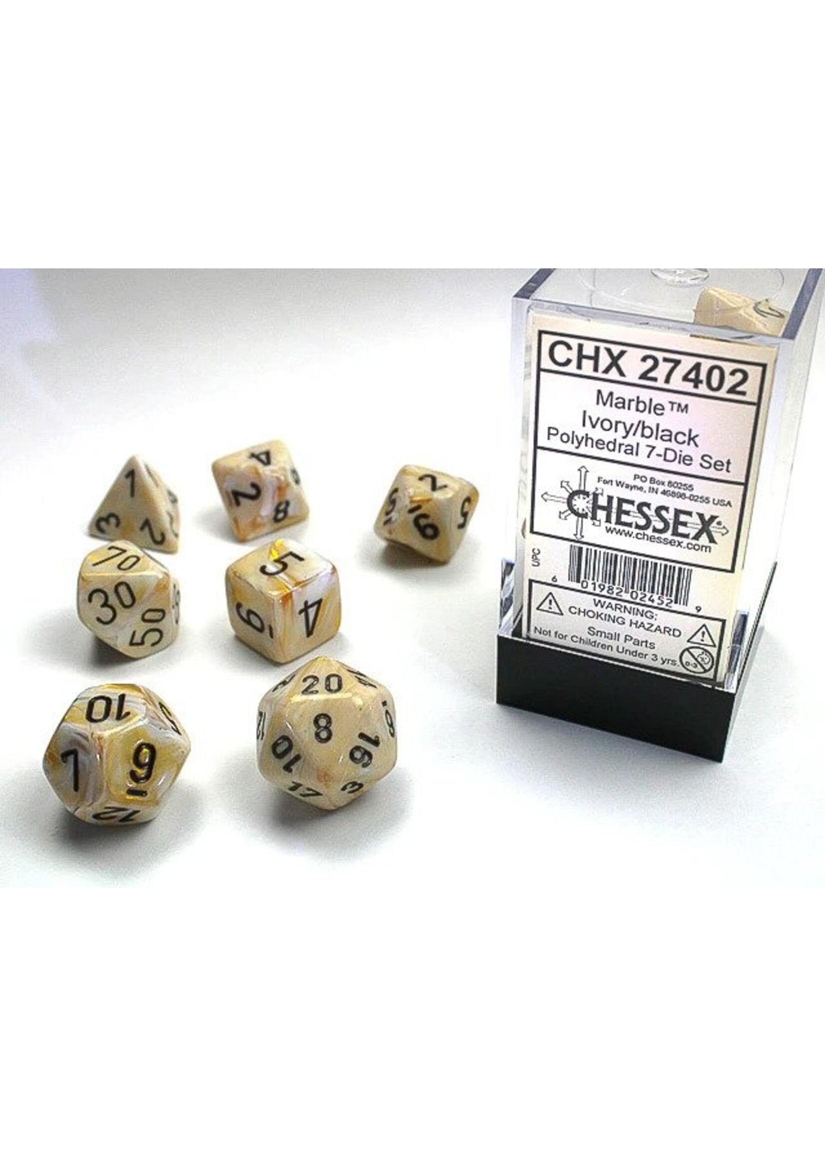 Chessex MRBL 7die ivory/black