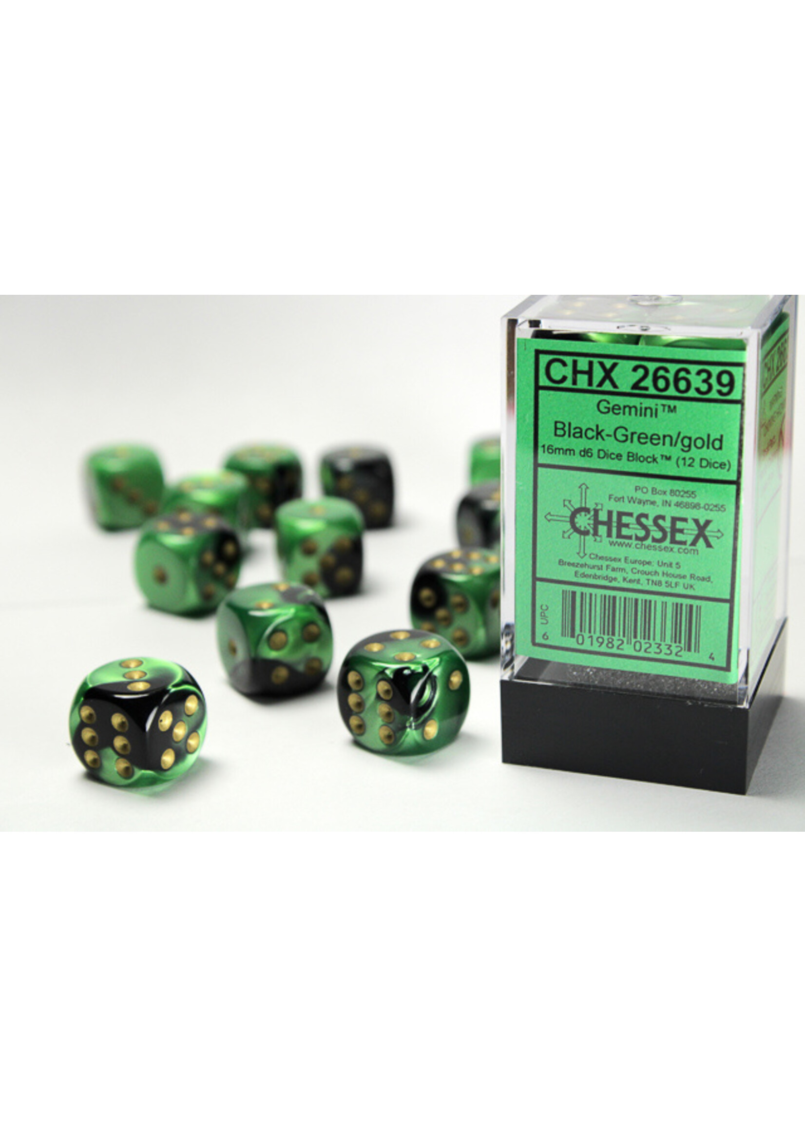 Chessex GMNI 12d6 black-green/gold