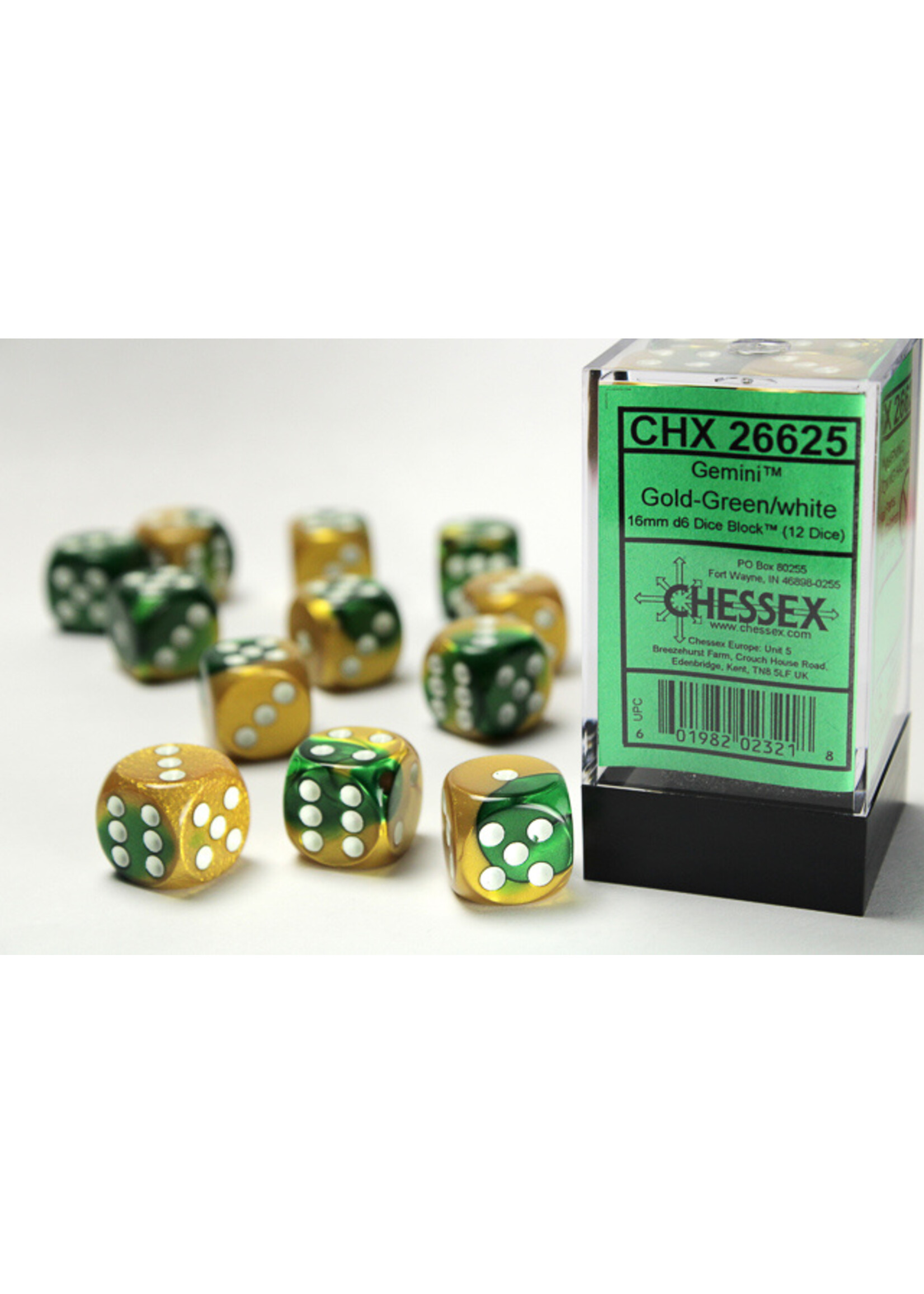 Chessex GMNI 12d6 gold-green/white