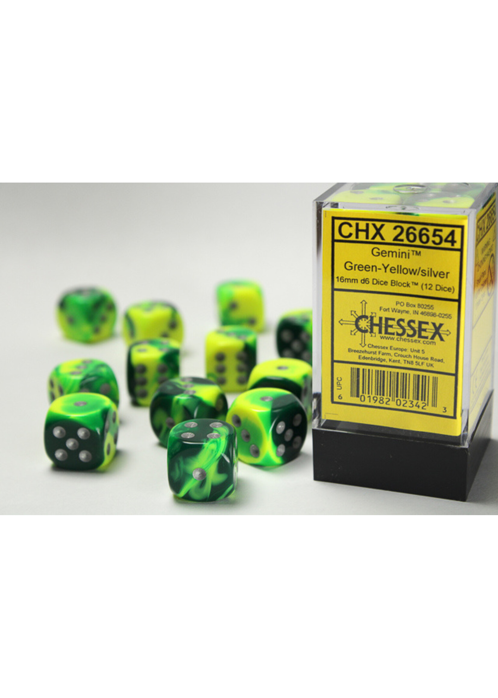 Chessex GMNI 12d6 green-yellow/silver