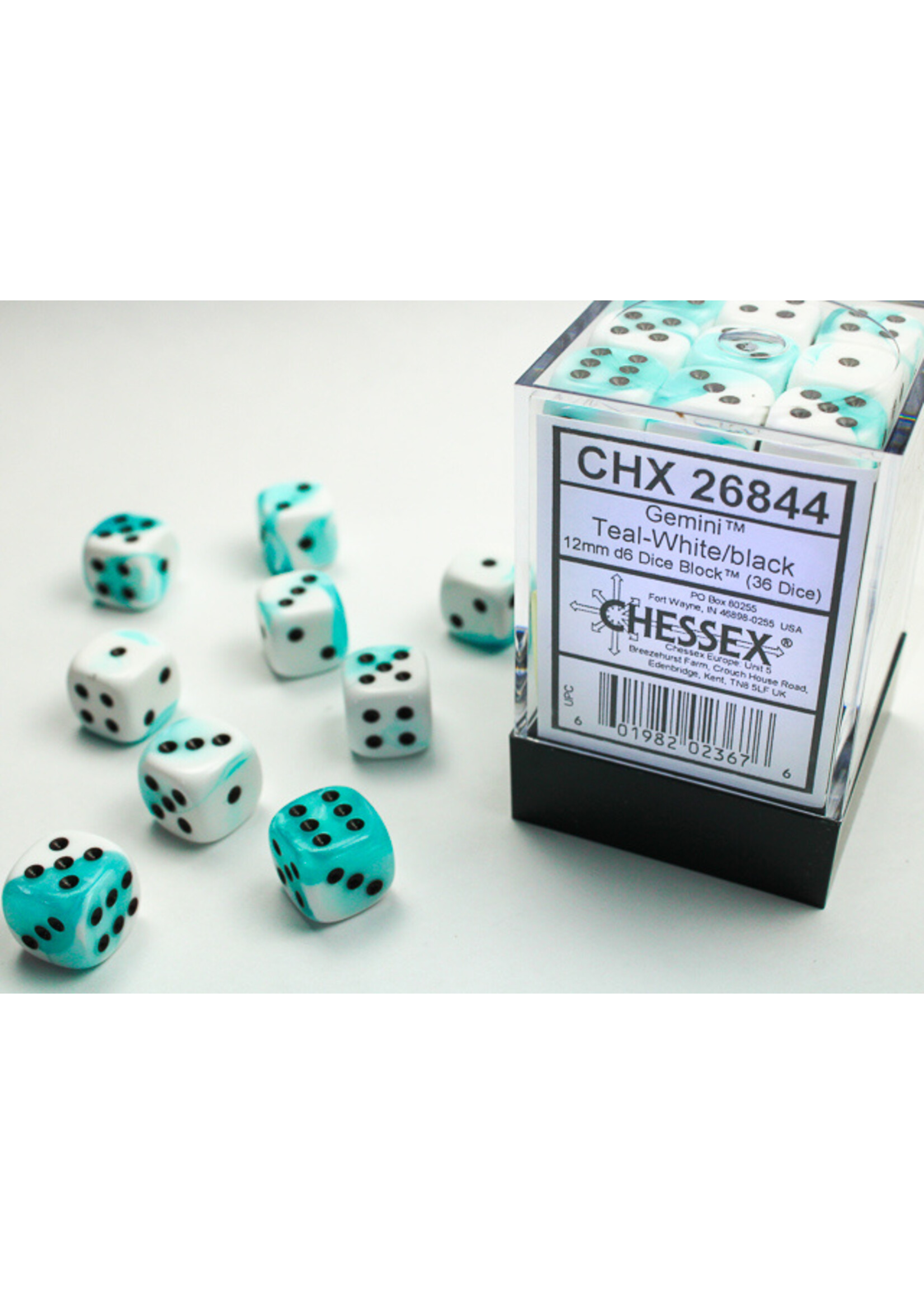 Chessex GMNI 36d6 white-teal/black