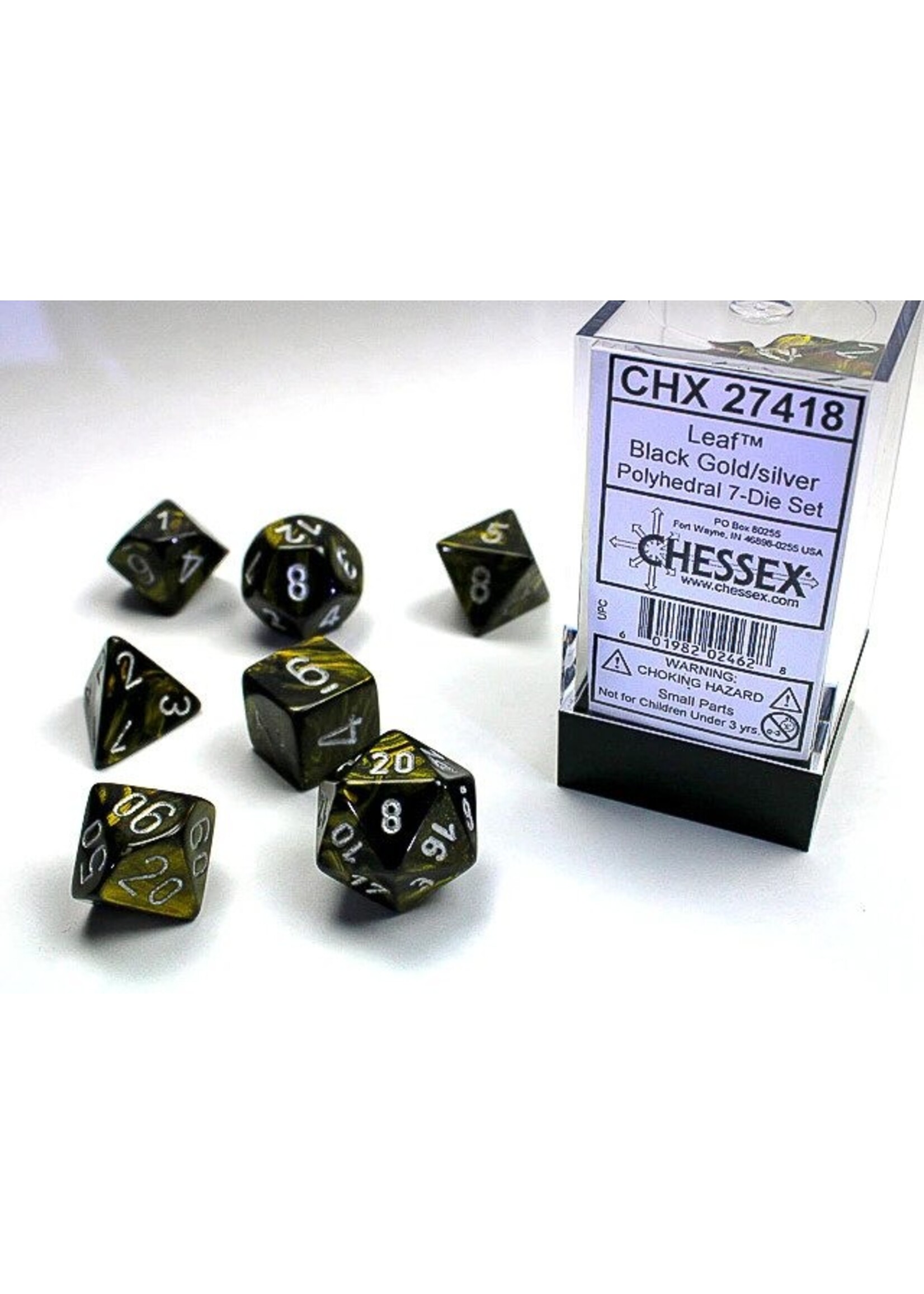 Chessex LEAF 7die black-gold/silver
