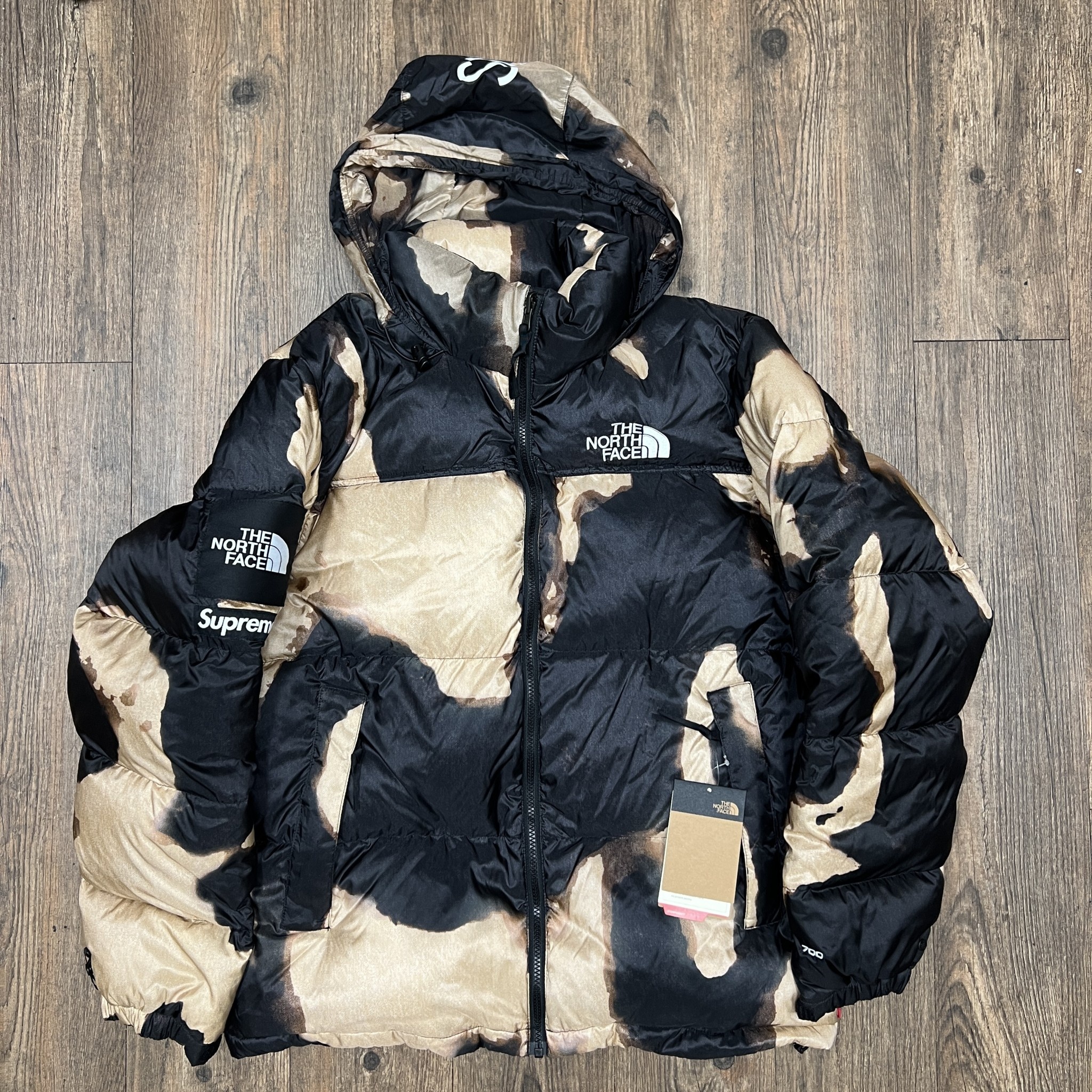 Supreme The North Face Bleached Denim Print Nuptse Jacket Black 