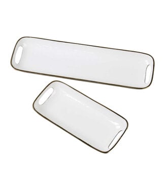 White Rectangular Enamel Brass Tray, Set of 2