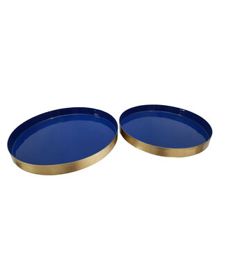 Navy & Brass Round Enamel Trays, Set of 2