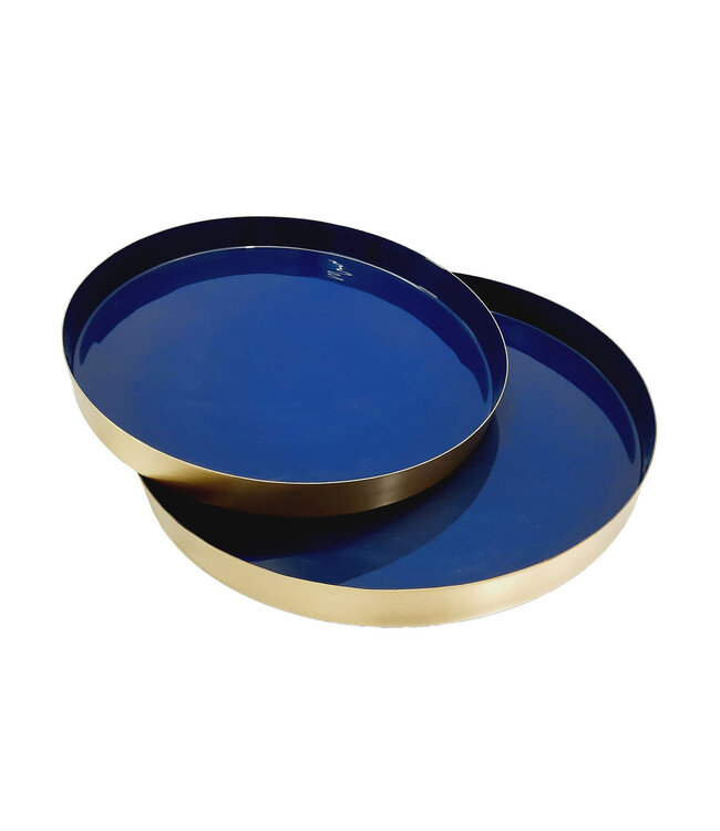 Navy & Brass Round Enamel Tray