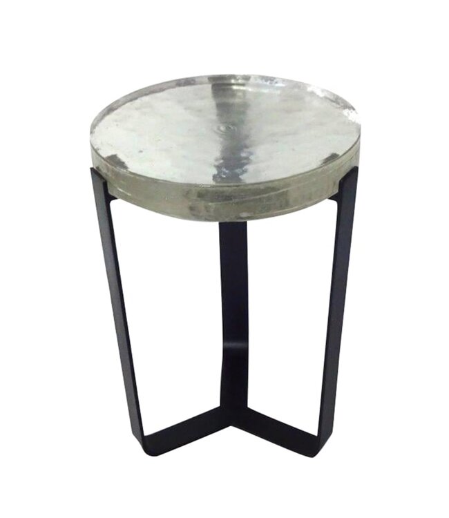 Round Glass Top Side Table w/Black Legs