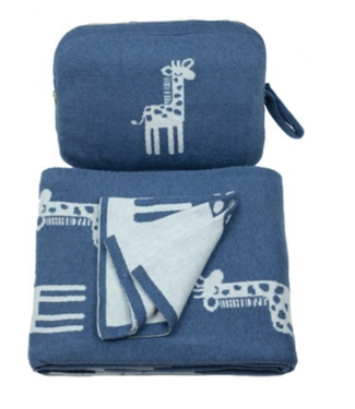 Blue Giraffe Baby Blanket Set