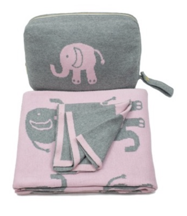 Pink Elephant Love Baby Blanket Set