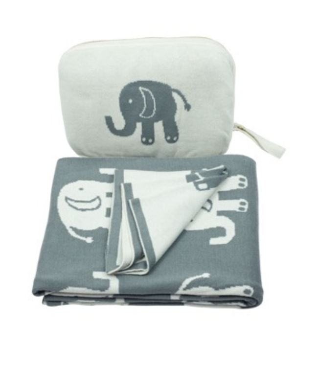 Grey Elephant Love Baby Blanket Set