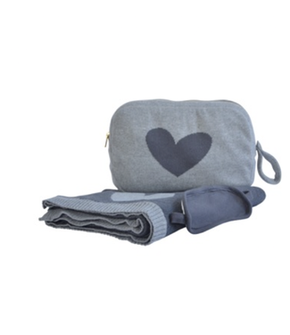 Grey Hearts Travel Blanket Set
