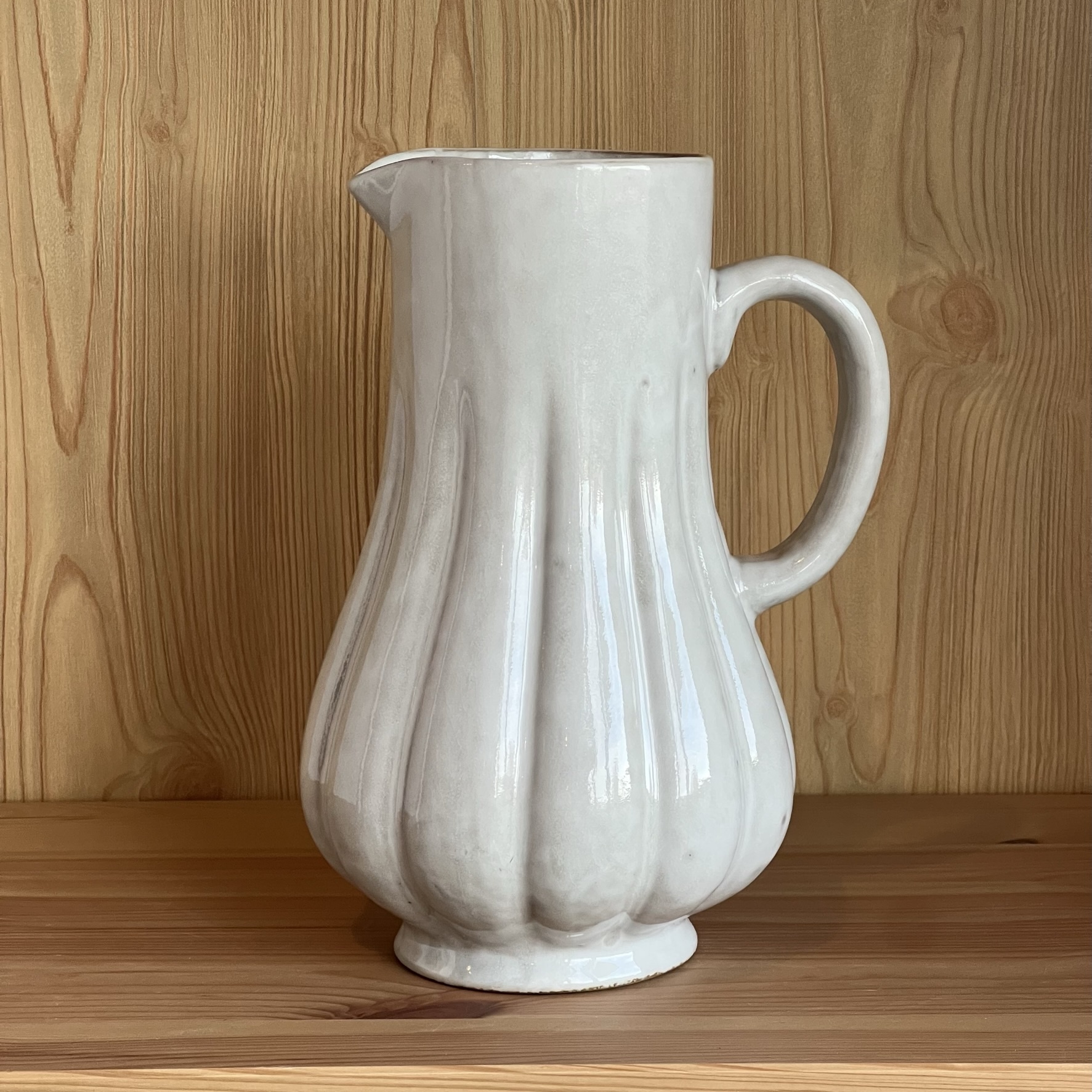 Stoneware Fluted Pitcher, Reactive Glaze, White62oz Sunday Night Dinner