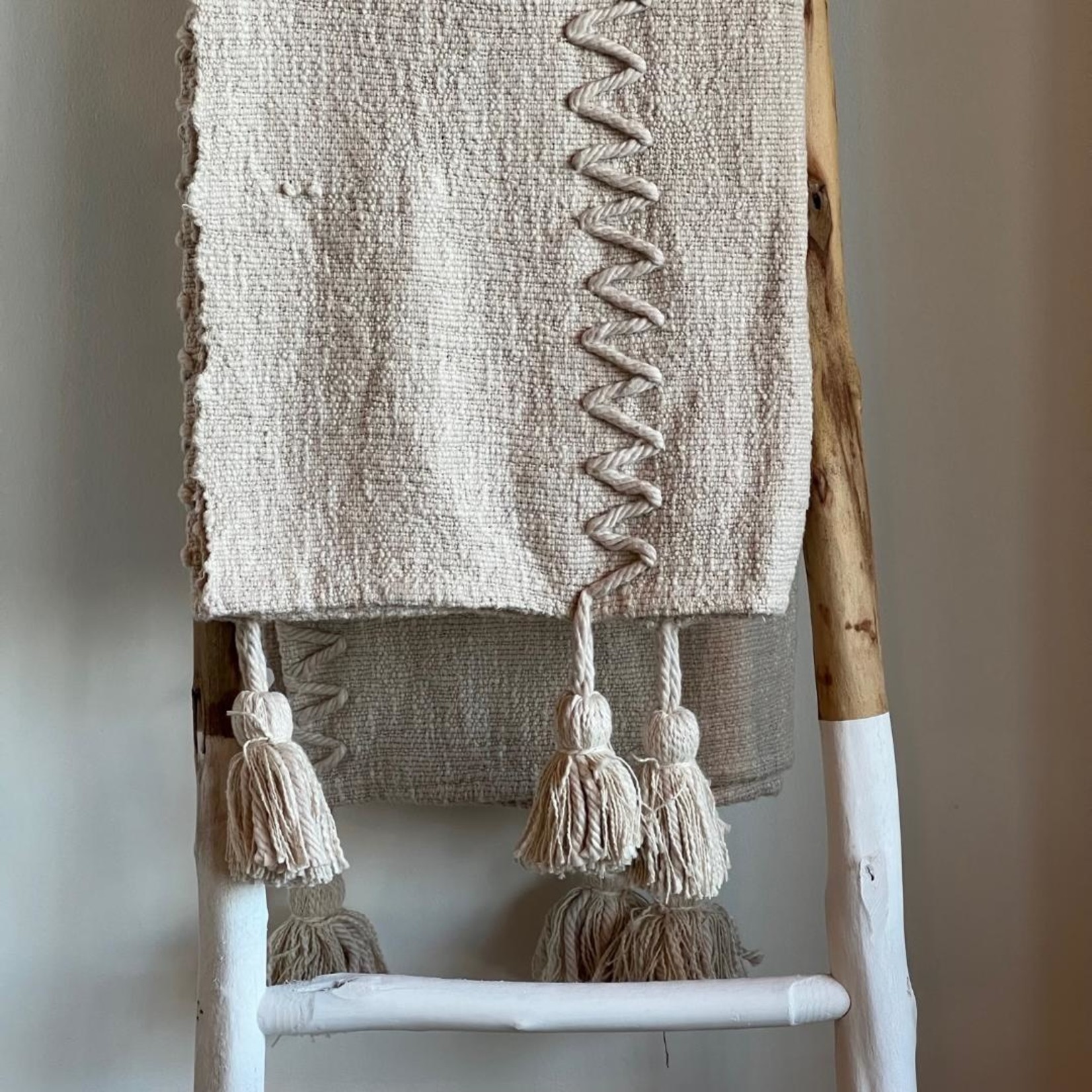 Woven Cotton Throw w/ Embroidery & Oversized Tassels
