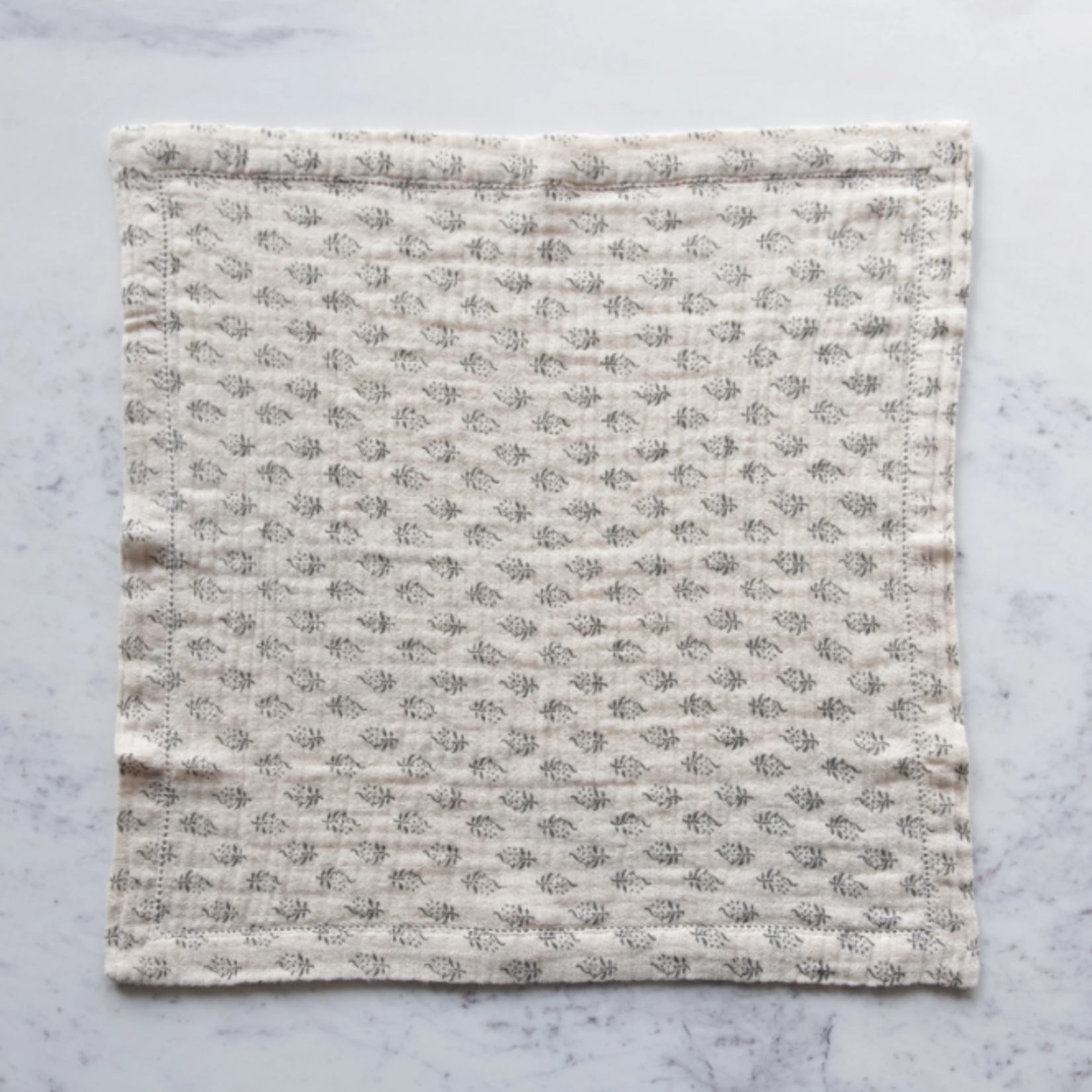 Square Cotton Napkins w/ Floral Pattern-Charcoal & Cream