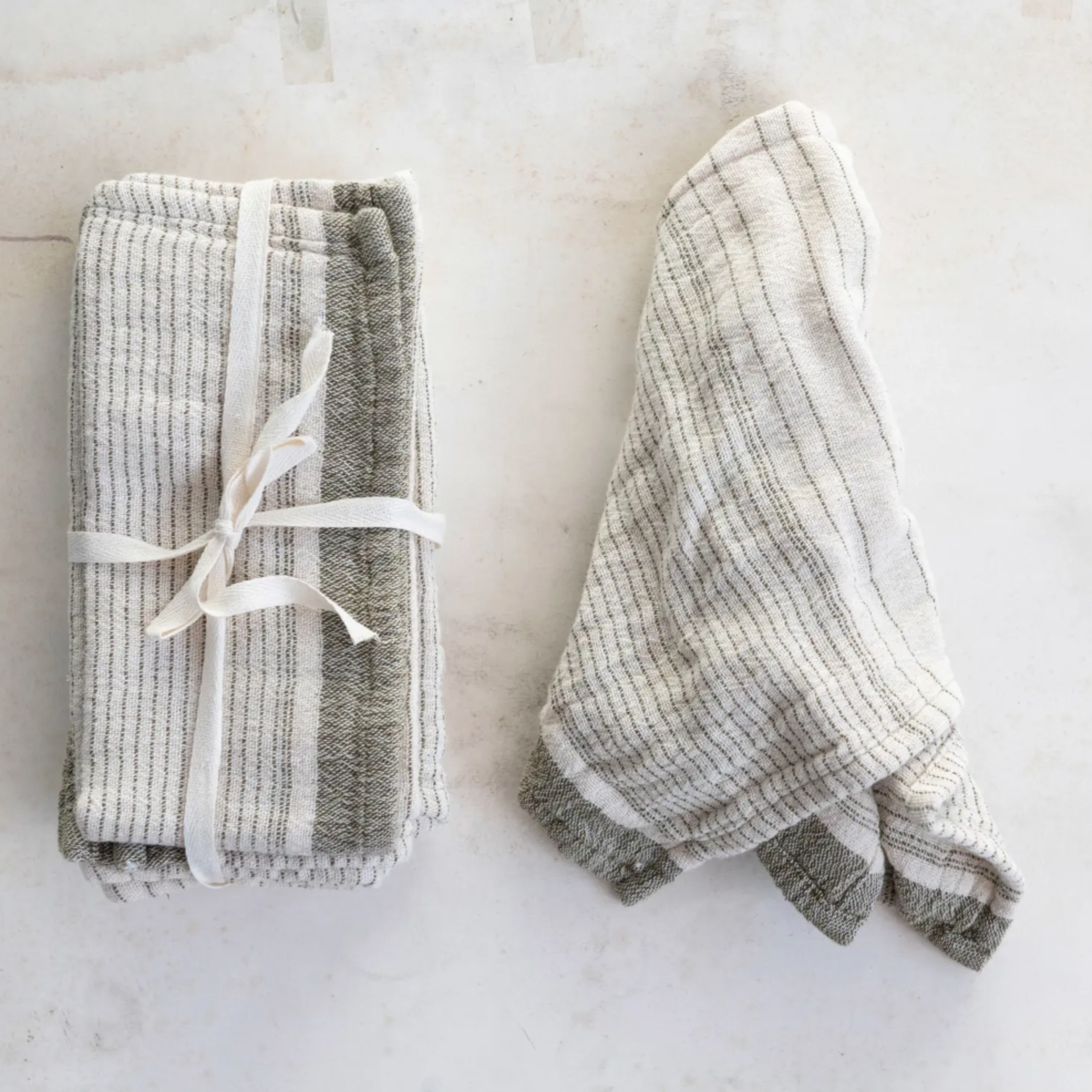Cotton Double Cloth Napkin | Cream + Olive