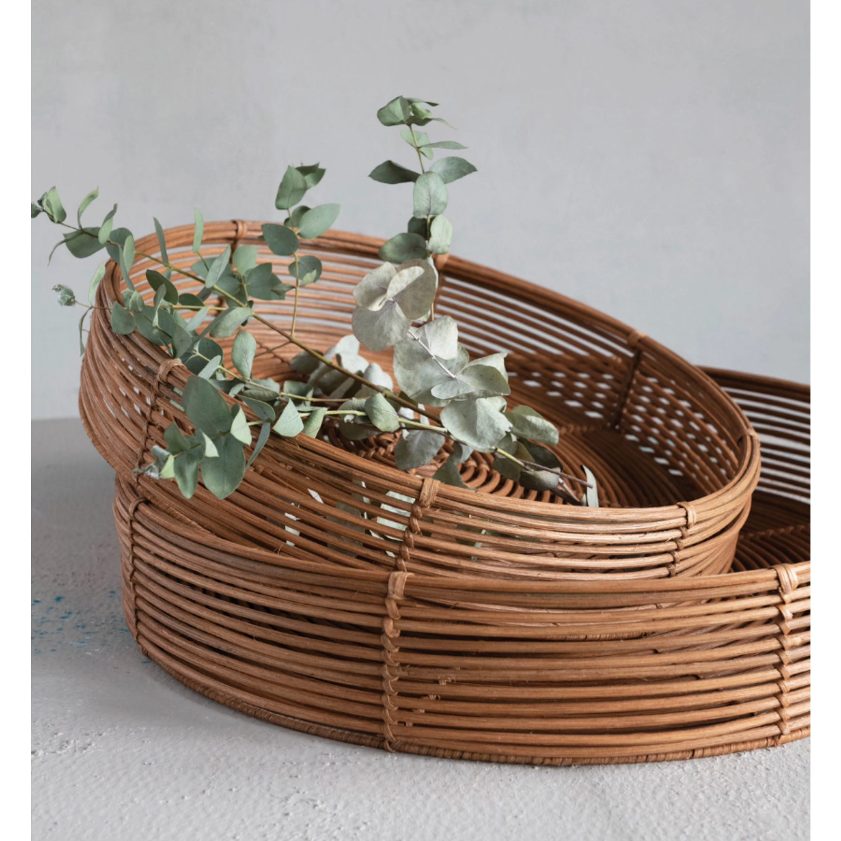 Hand-Woven Rattan Trays, Natural-Small