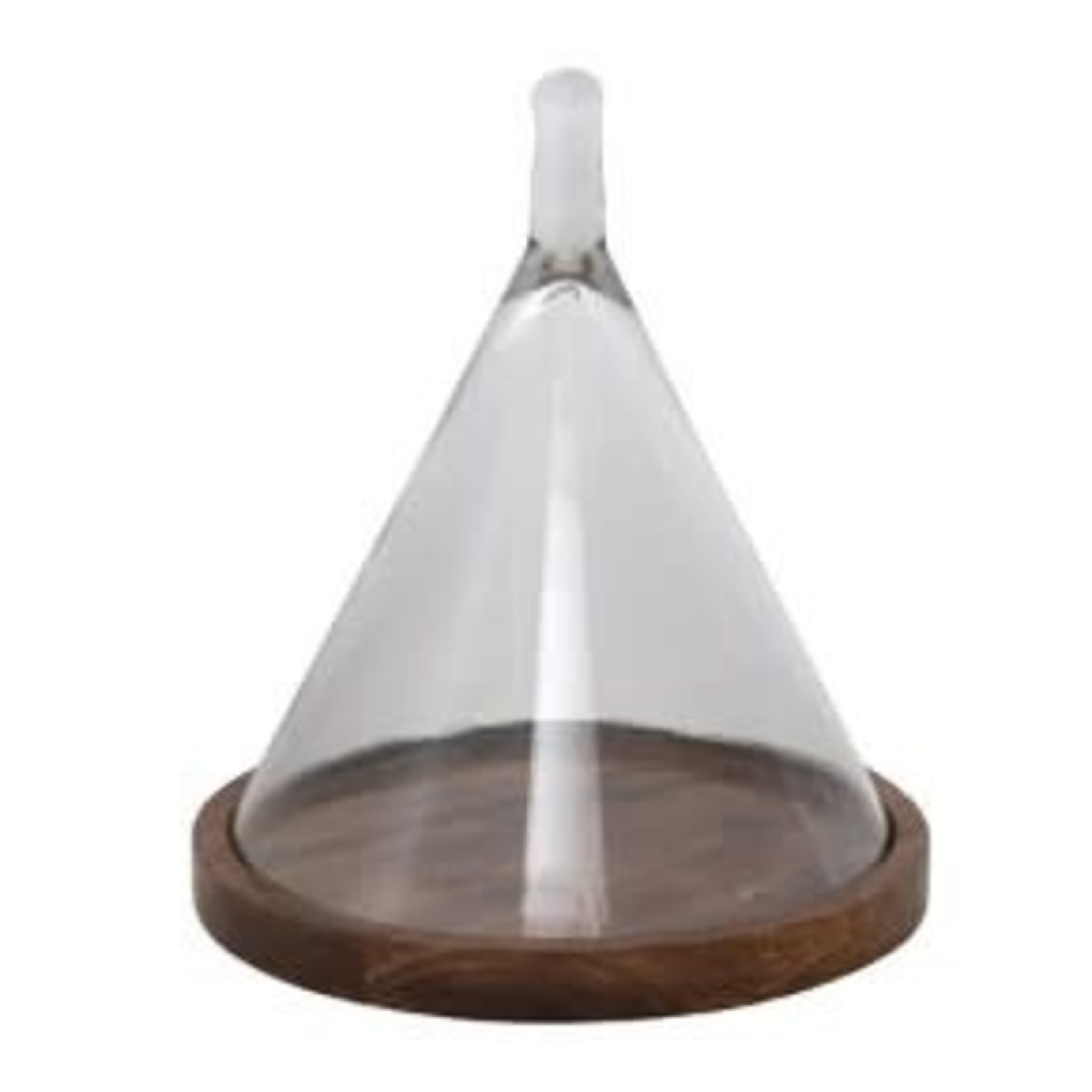 Glass Cone Shaped Cloche w/ Mango Wood Base