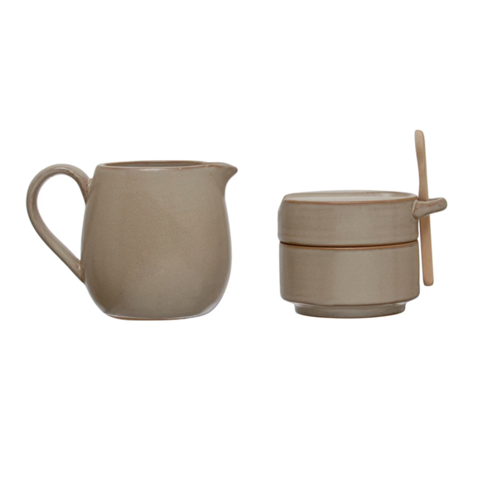 Stoneware Creamer & Sugar Set w/ Wood Spoon Sunday Night Dinner