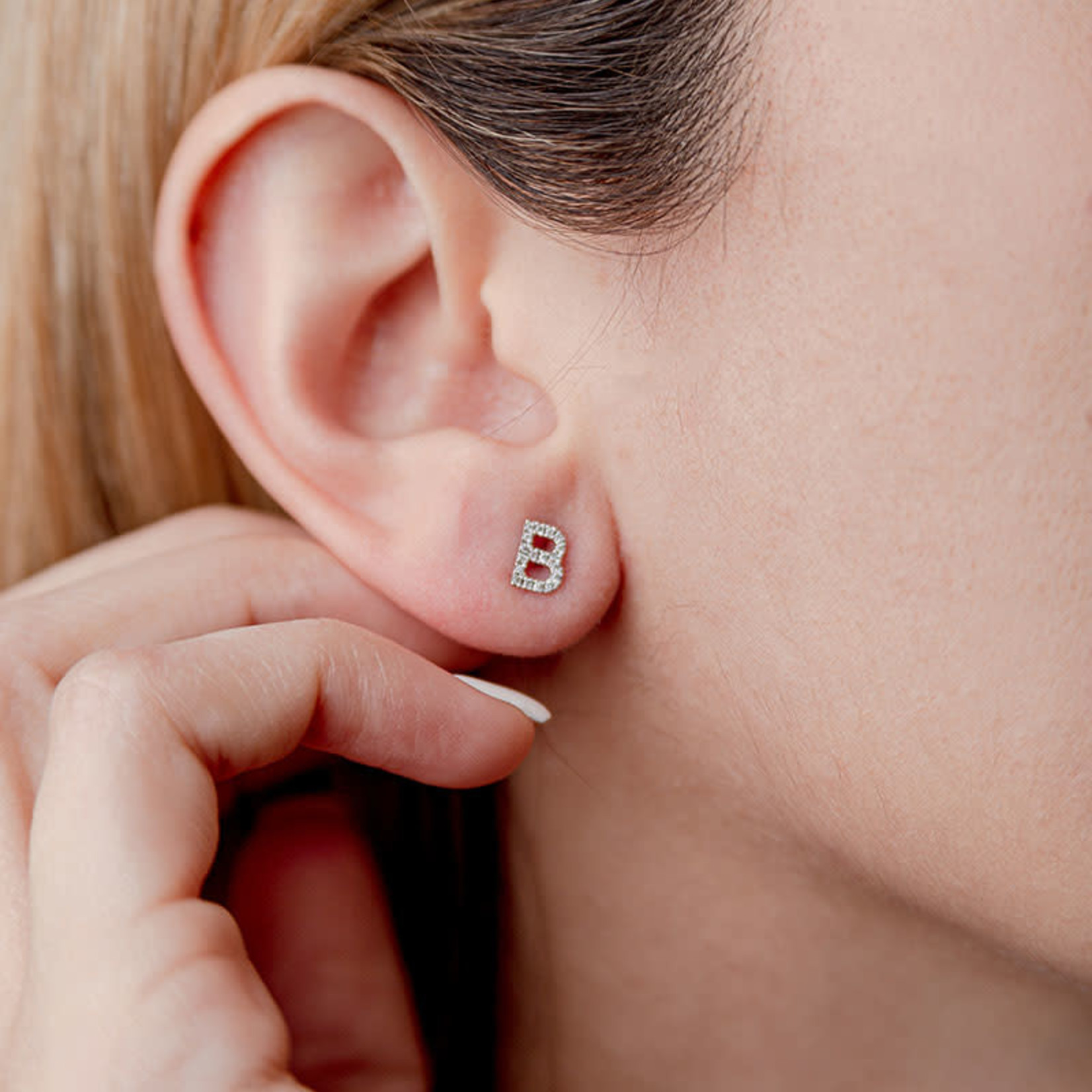LXR Jewelry Earrings 14KW DIA .10CT Initial B