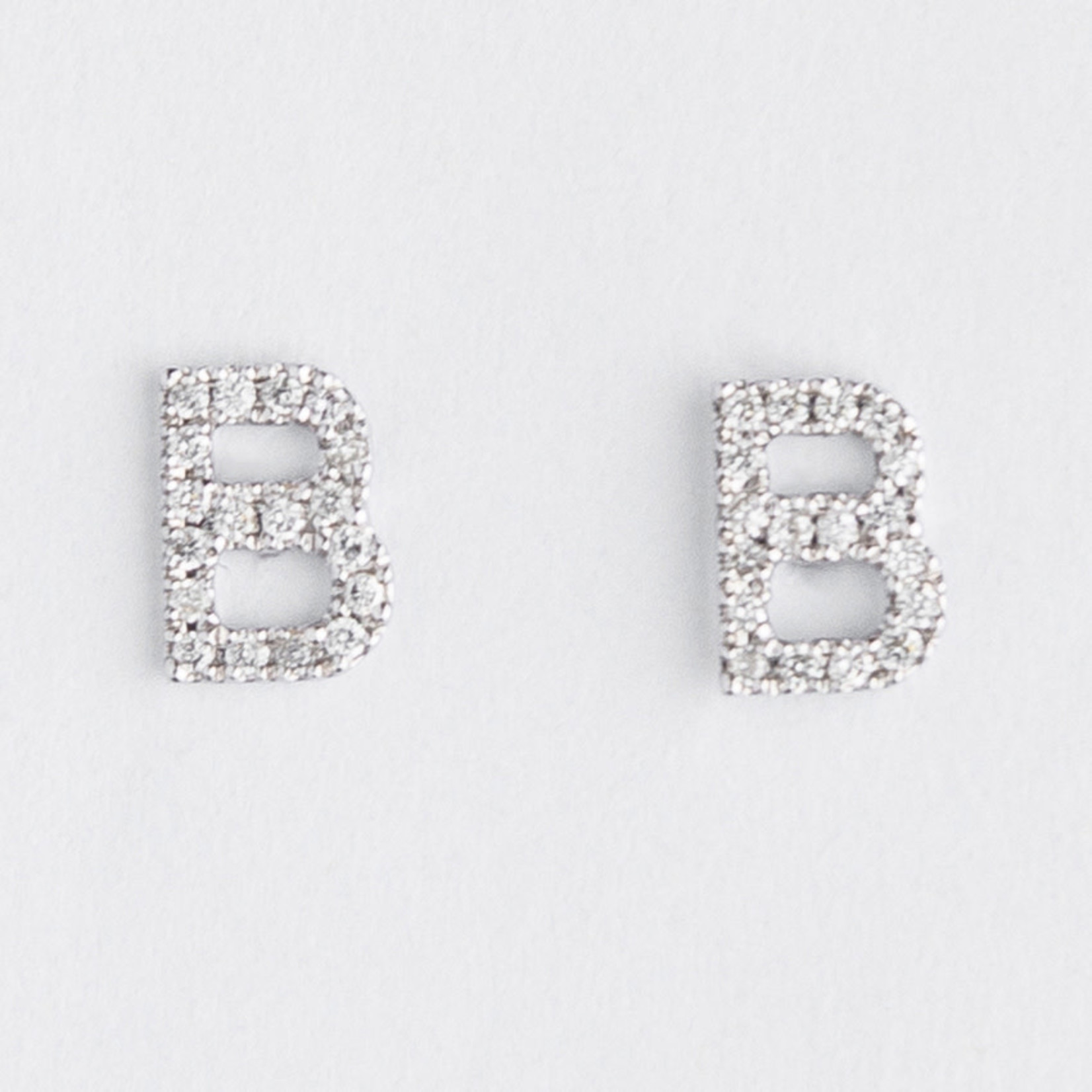 LXR Jewelry Earrings 14KW DIA .10CT Initial B