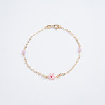 LXR Jewelry 18KT Yellow Gold Pink Enamel Flower with Pink Stones Bracelet 5.5 inches