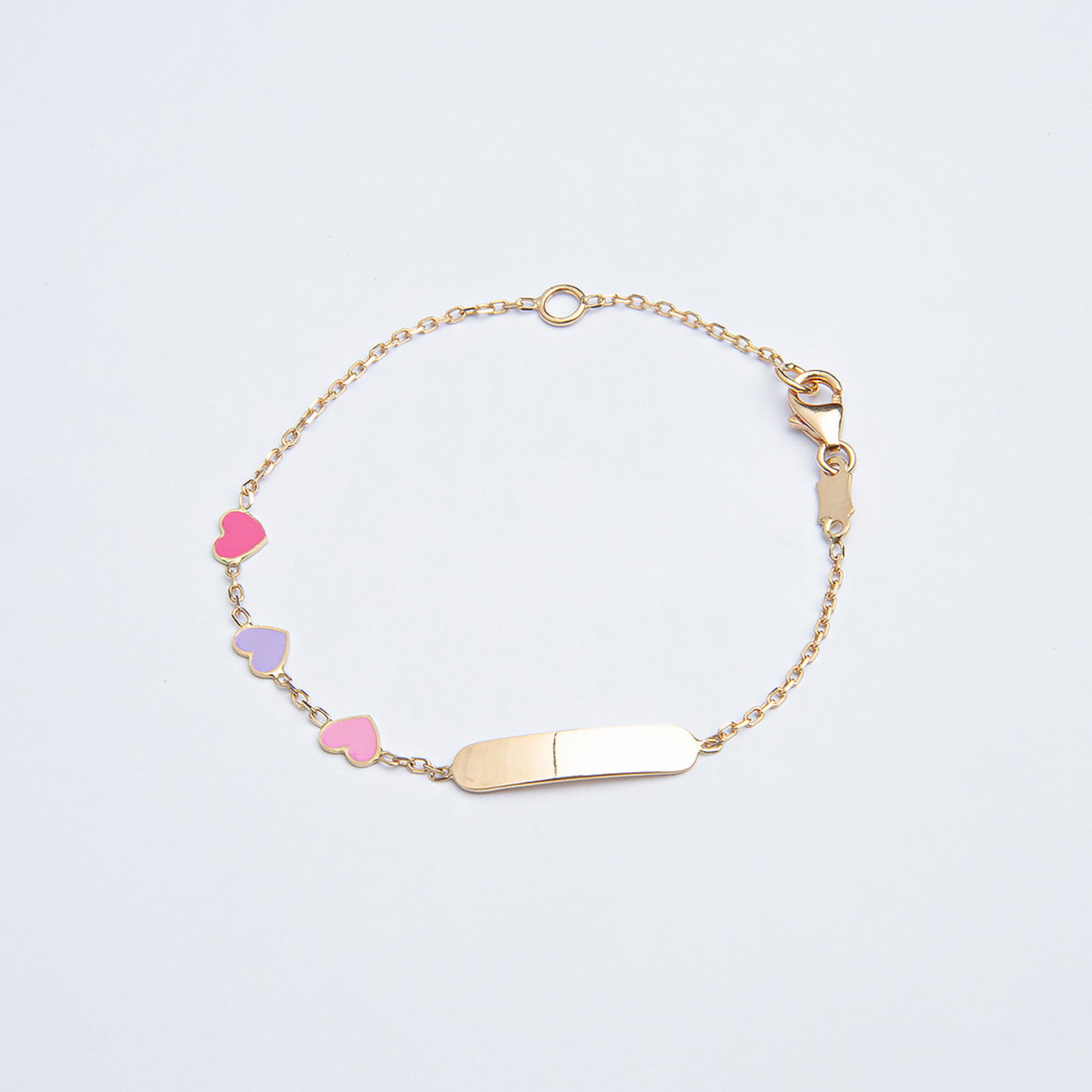 LXR Jewelry 18K Solid Yellow Gold Flat and Puffy Hearts ID Bracelet 5.50 inches