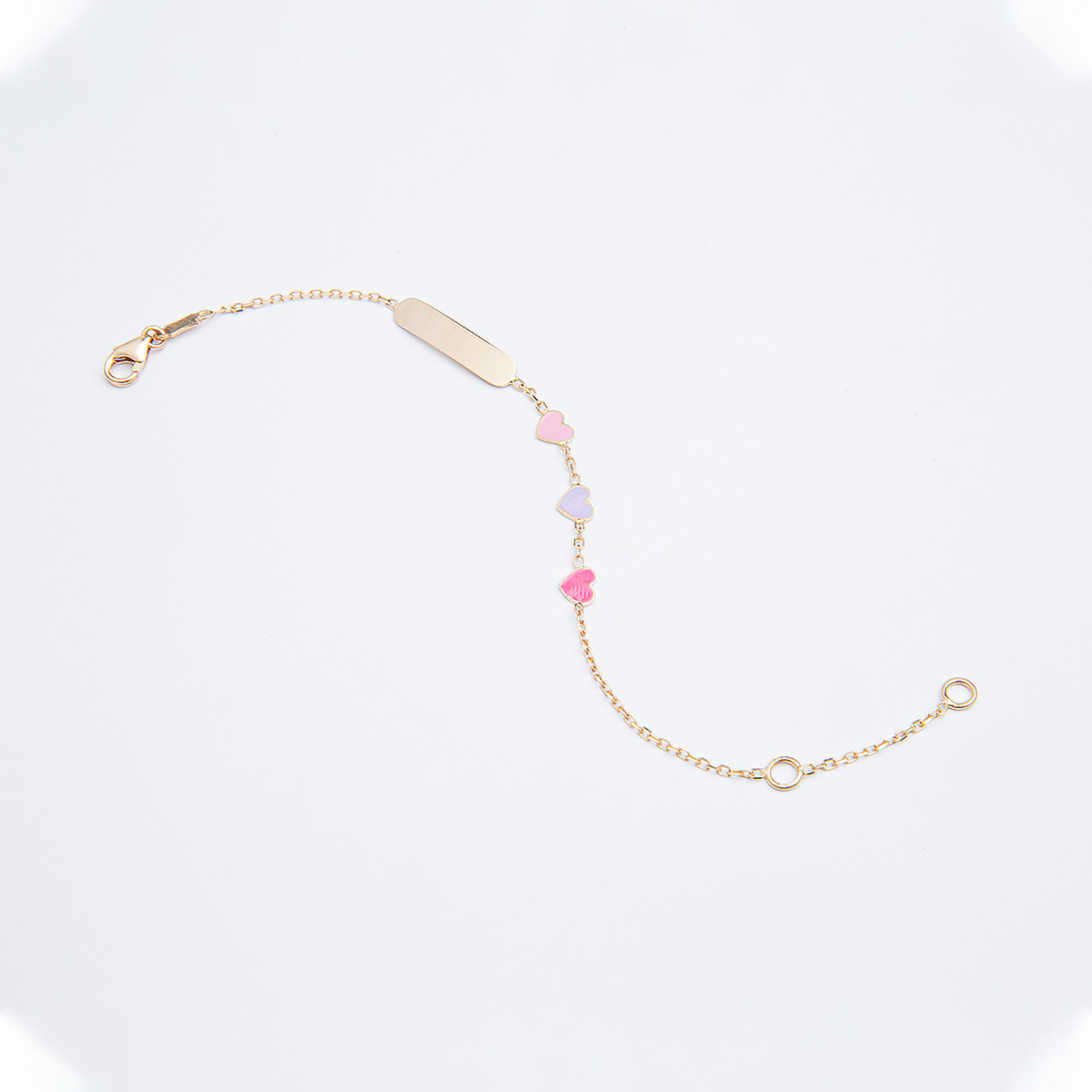 LXR Jewelry 18K Solid Yellow Gold Flat and Puffy Hearts ID Bracelet 5.50 inches