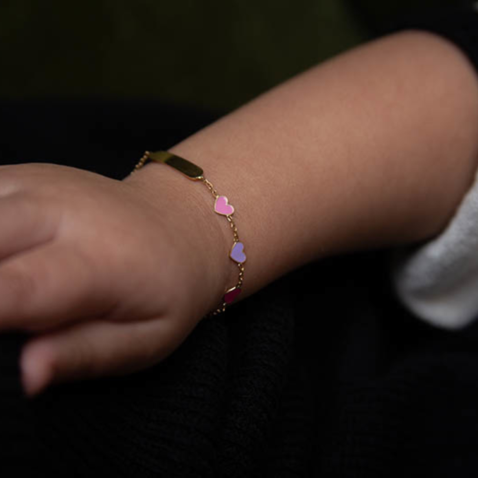 LXR Jewelry 18K Solid Yellow Gold Flat and Puffy Hearts ID Bracelet 5.50 inches