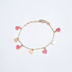 LXR Jewelry 18K Yellow Gold Pink Enamel Heart Charm Bracelet 6 inches
