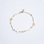 LXR Jewelry 18K Solid Yellow Gold Hearts and Pearl Bracelet 7 inches