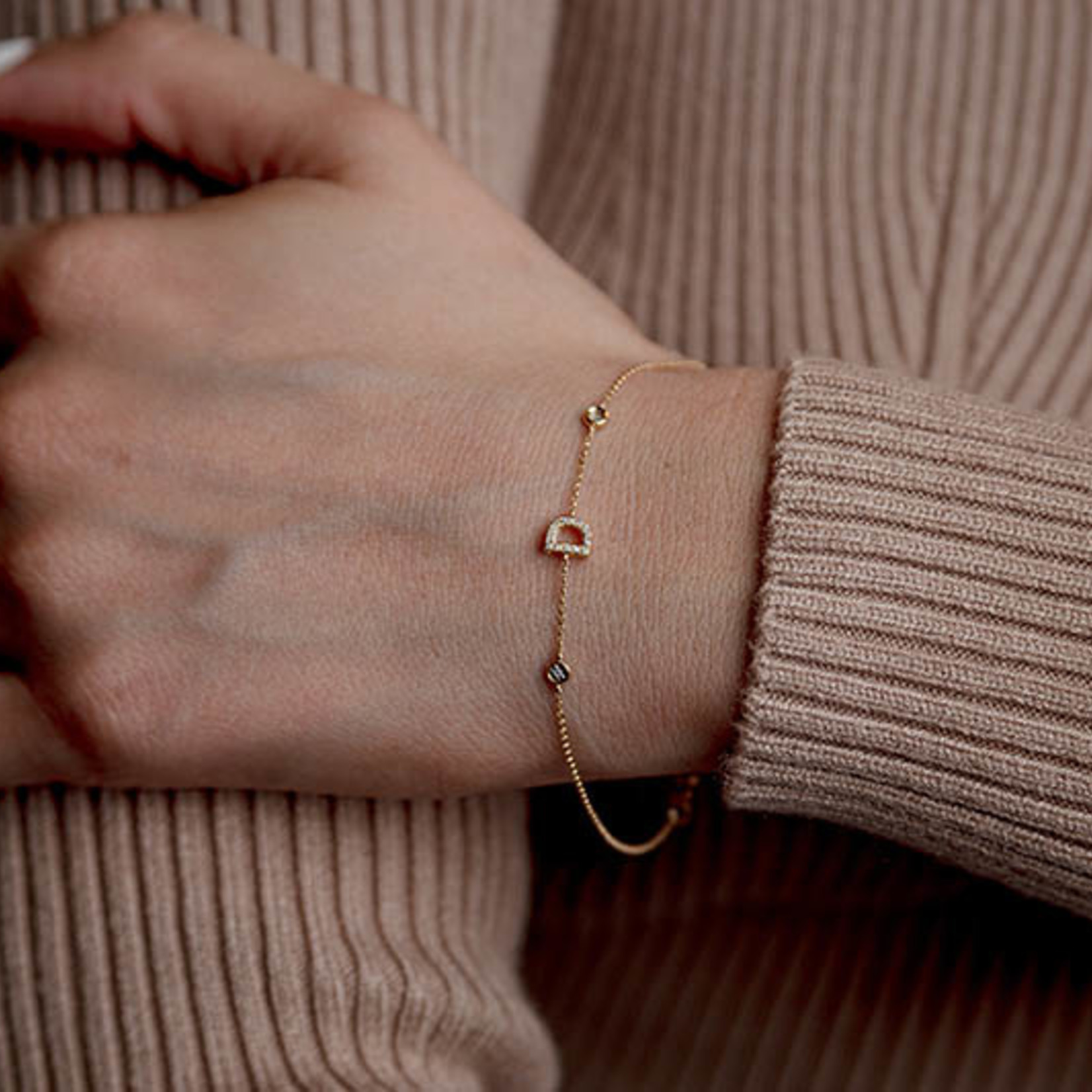 LXR Jewelry Bracelet 14K Yellow Gold Initial D Diamonds